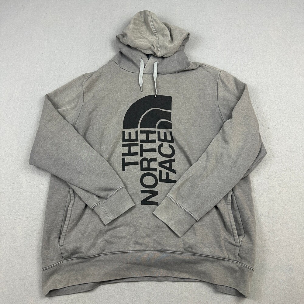 The North Face Hoodie Men 2XL Grey Pullover Logo Sweatshirt XXL Hiking Outdoor *